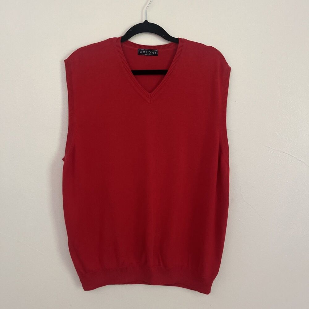 COLONY SPORTSWEAR Tencel Cotton Ribbed Cuff V Neck Knit Sweater Vest, Red- XL